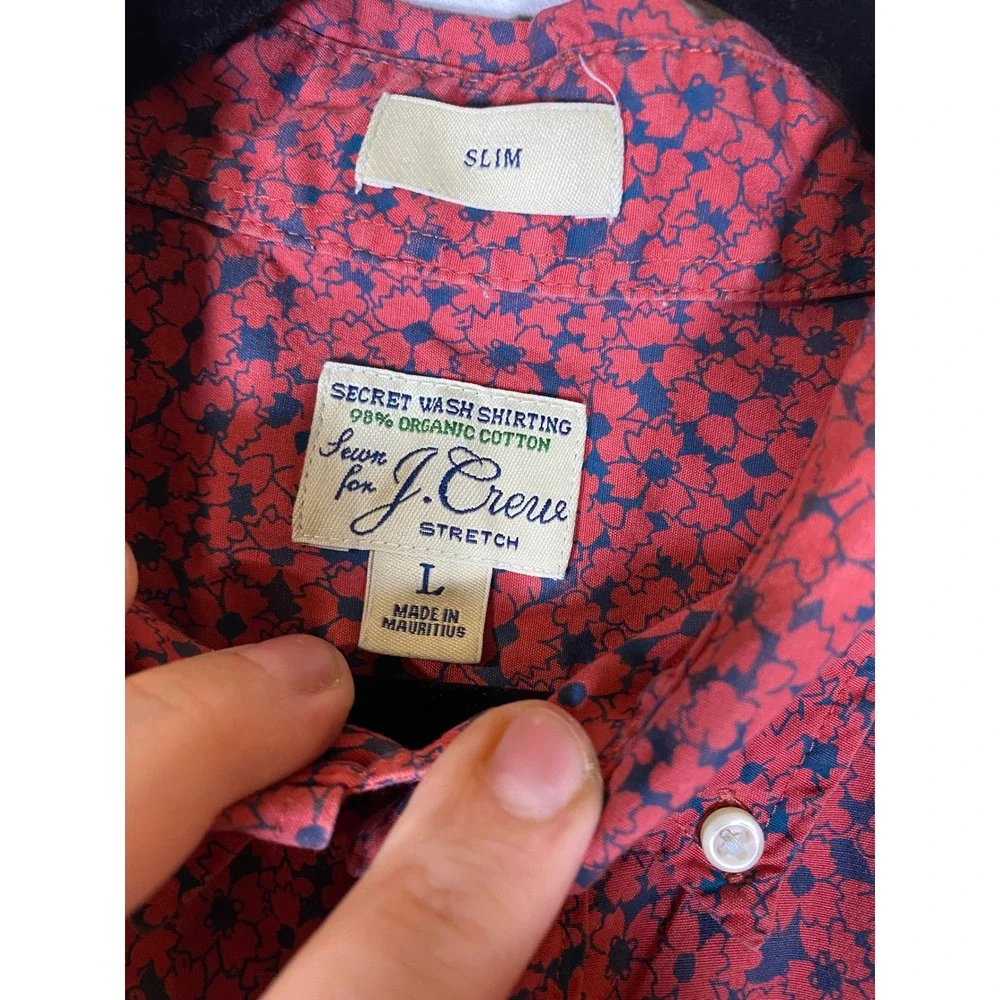 J.Crew Slim Fit Floral Button Up Shirt Organic Cotton Pink Navy Men's L